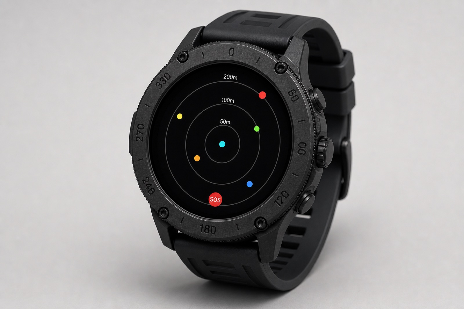 Squadwave short-range — circular wrist unit with simple scaled radar.